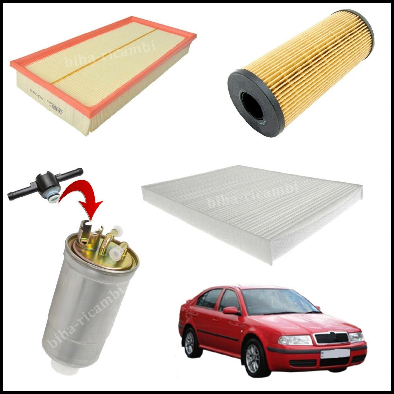 Kit Tagliando Filtri Per Skoda Octavia II 1.900 TDI 77kw/105cv dal 2002&gt; BIBA-RICAMBI