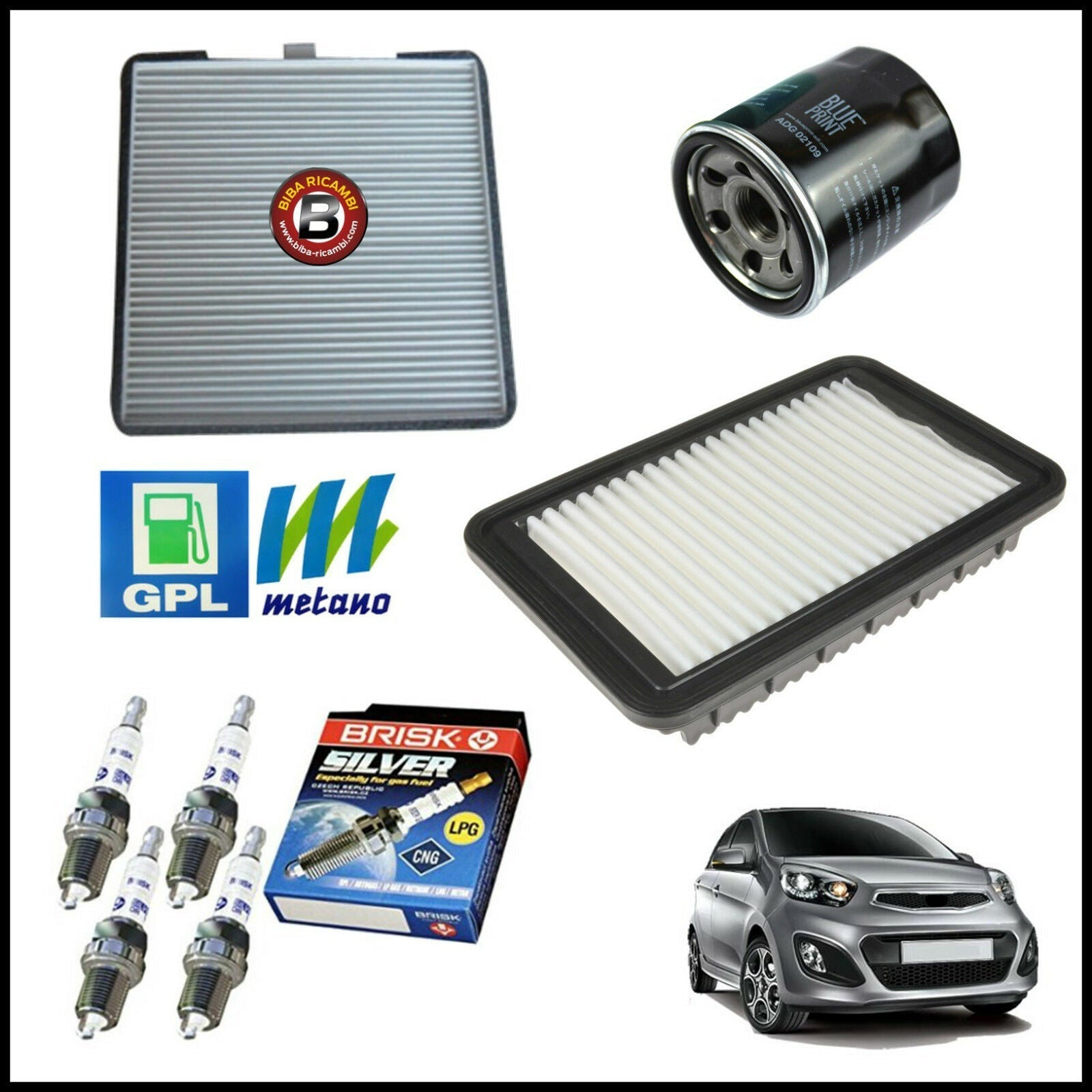 Kit Tagliando Filtri | Candele Per Kia Picanto 1.000 51kw/69cv dal 2011&gt; BIBA-RICAMBI