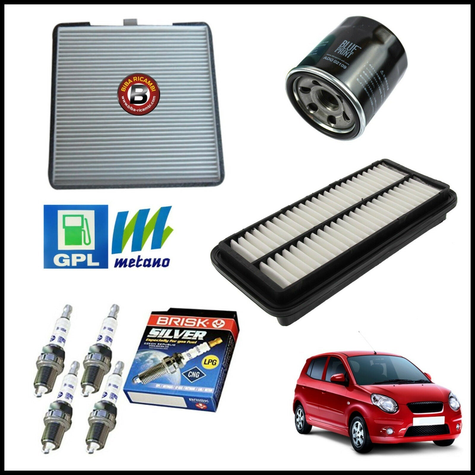 Kit Tagliando Filtri | Candele Per Kia Picanto 1.100 48kw/65cv dal 2003&gt; BIBA-RICAMBI