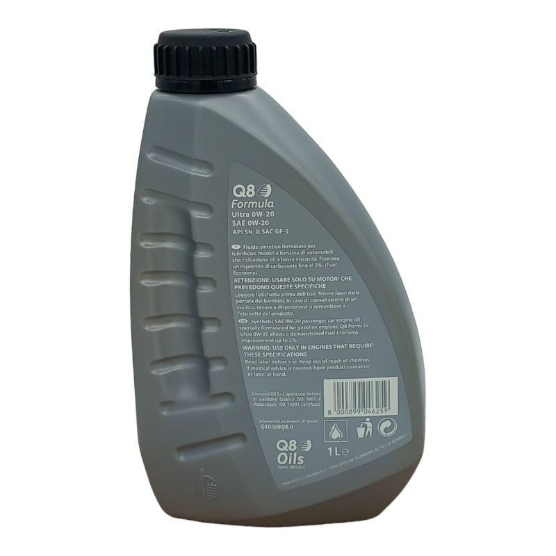 Olio Motore 0W20 Q8 Formula Ultra Specifico Per Toyota Hybrid BIBA-RICAMBI