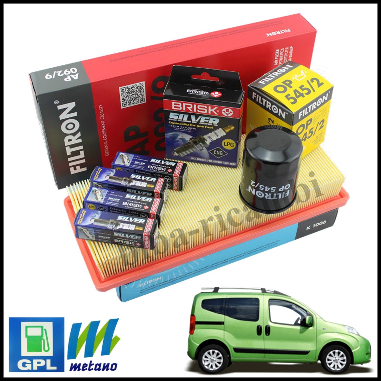 Kit Tagliando Filtri | Candele Per Fiat Qubo 1.400 Natural Power 57kw/78cv dal 2008&gt; BIBA-RICAMBI