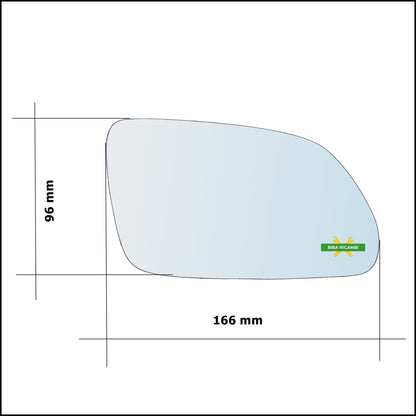 Vetro Specchio Retrovisore Cromato Asferico Lato Sx-Guidatore Per Volkswagen Polo (9N) solo dal 2004-2009 BIBA-RICAMBI