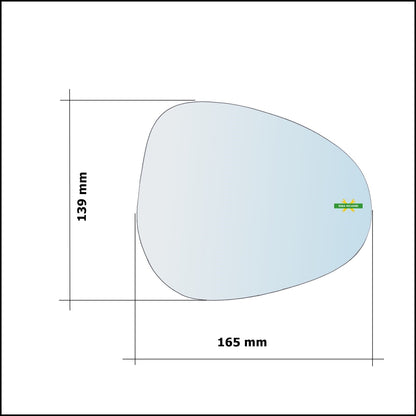Vetro Specchio Retrovisore Cromato Asferico Lato Sx-Guidatore Per Lancia Ypsilon I (843) solo dal 2009-2011 BIBA-RICAMBI