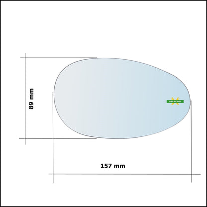 Vetro Specchio Retrovisore Cromato Asferico Lato Dx-Passeggero Per Rover 75 (RJ) solo dal 1999-2004 BIBA-RICAMBI