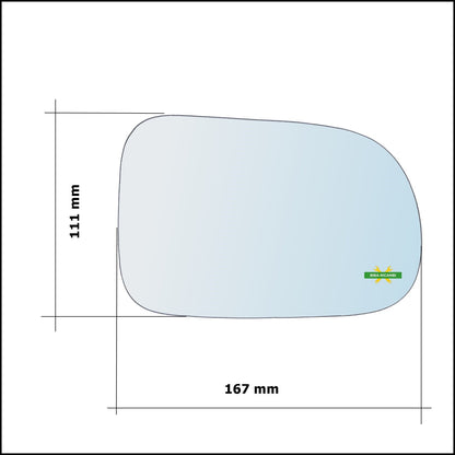 Vetro Specchio Retrovisore Cromato Asferico Lato Sx-Guidatore Per Suzuki Swift II (EA) solo dal 2003-2005 BIBA-RICAMBI