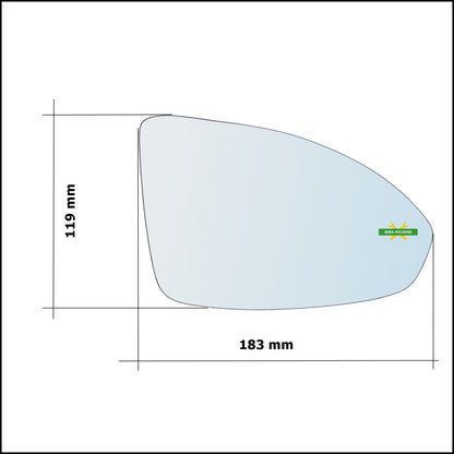 Vetro Specchio Retrovisore Cromato Asferico Lato Sx-Guidatore Per Chevrolet Cruze (J300) dal 2009&gt; BIBA-RICAMBI