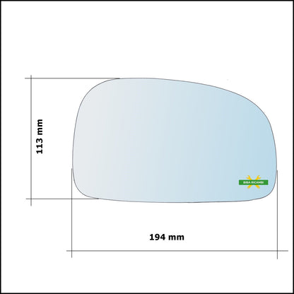 Vetro Specchio Retrovisore Cromato Asferico Lato Dx-Passeggero Per Hyundai Tucson I (JM) dal 2004&gt; BIBA-RICAMBI