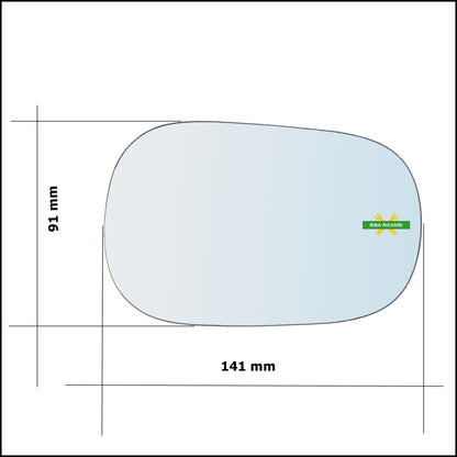 Vetro Specchio Retrovisore Cromato Lato Sx-Guidatore Per Ford Ka I (RB) dal 1996-2008 BIBA-RICAMBI