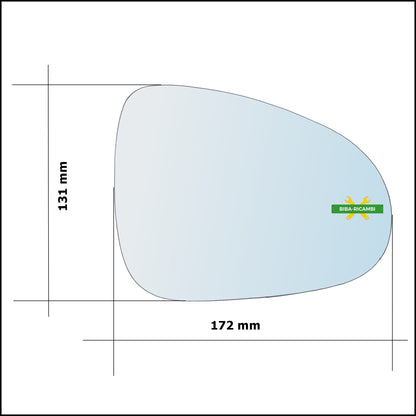 Vetro Specchio Retrovisore Cromato Asferico Lato Sx-Guidatore Per Volkswagen Touareg II (7P5) dal 2010-2018 BIBA-RICAMBI