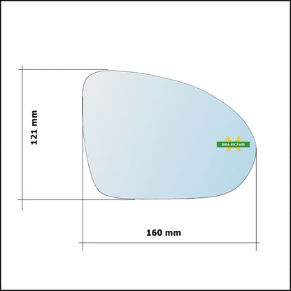 Vetro Specchio Retrovisore Cromato Lato Dx-Passeggero Per Smart ForFour I (454) dal 2004-2006 BIBA-RICAMBI
