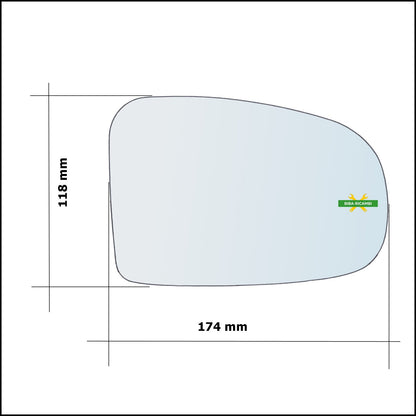 Vetro Specchio Retrovisore Lato Dx-Passeggero Per Toyota Avensis (T27) dal 2008-2018 BIBA-RICAMBI