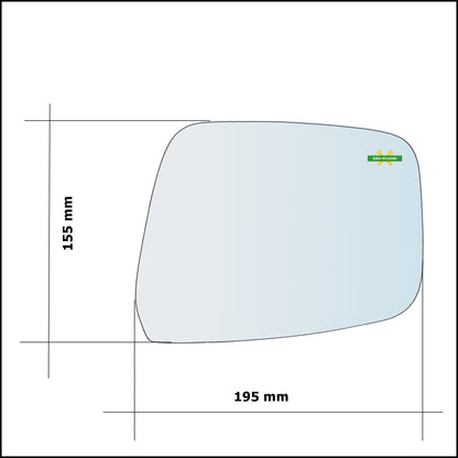 Vetro Specchio Retrovisore Asferico Lato Sx-Guidatore Per Nissan Navara (D40) solo dal 2007-2013 BIBA-RICAMBI
