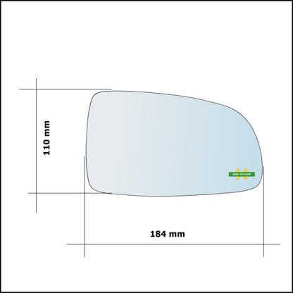 Vetro Specchio Retrovisore Lato Dx-Passeggero Per Chevrolet Aveo (T250, T255) solo dal 2007-2010 BIBA-RICAMBI