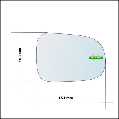 Vetro Specchio Retrovisore Lato Dx-Passeggero Per Daihatsu Sirion (M1) dal 1998-2005 BIBA-RICAMBI