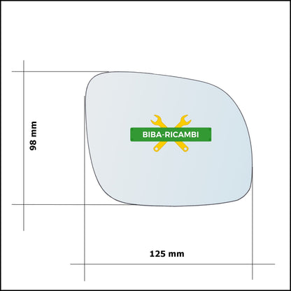 Vetro Specchio Retrovisore (122x95) Lato Dx-Passeggero Per Audi A6 (4A) solo dal 1994-1997 BIBA-RICAMBI