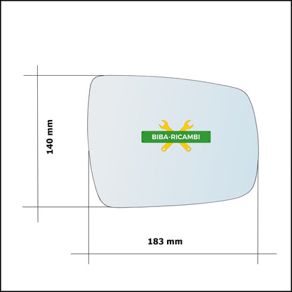 Vetro Specchio Retrovisore Asferico Lato Dx-Passeggero Per Kia Sorento II (XM) dal 2009&gt; BIBA-RICAMBI