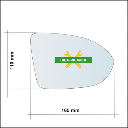 Vetro Specchio Retrovisore Cromato Asferico Lato Sx-Guidatore Per Volkswagen Passat VI (3G) dal 2014&gt; BIBA-RICAMBI