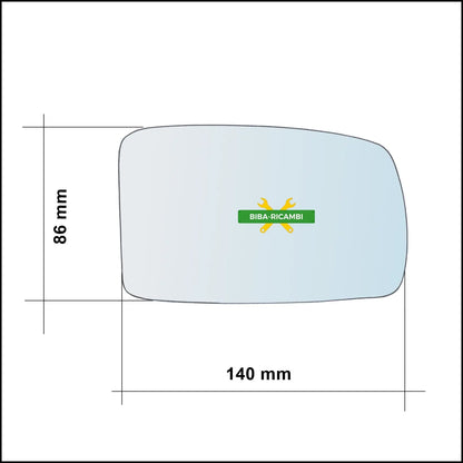 Vetro Specchio Retrovisore Cromato Asferico Lato Sx-Guidatore Per Fiat Panda II (169) solo dal 2003-2008 BIBA-RICAMBI