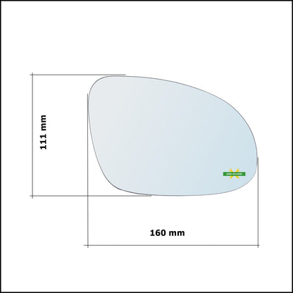 Vetro Specchio Retrovisore Cromato Asferico Lato Sx-Guidatore Per Volkswagen Sharan I (7M8) solo dal 2003-2009 BIBA-RICAMBI