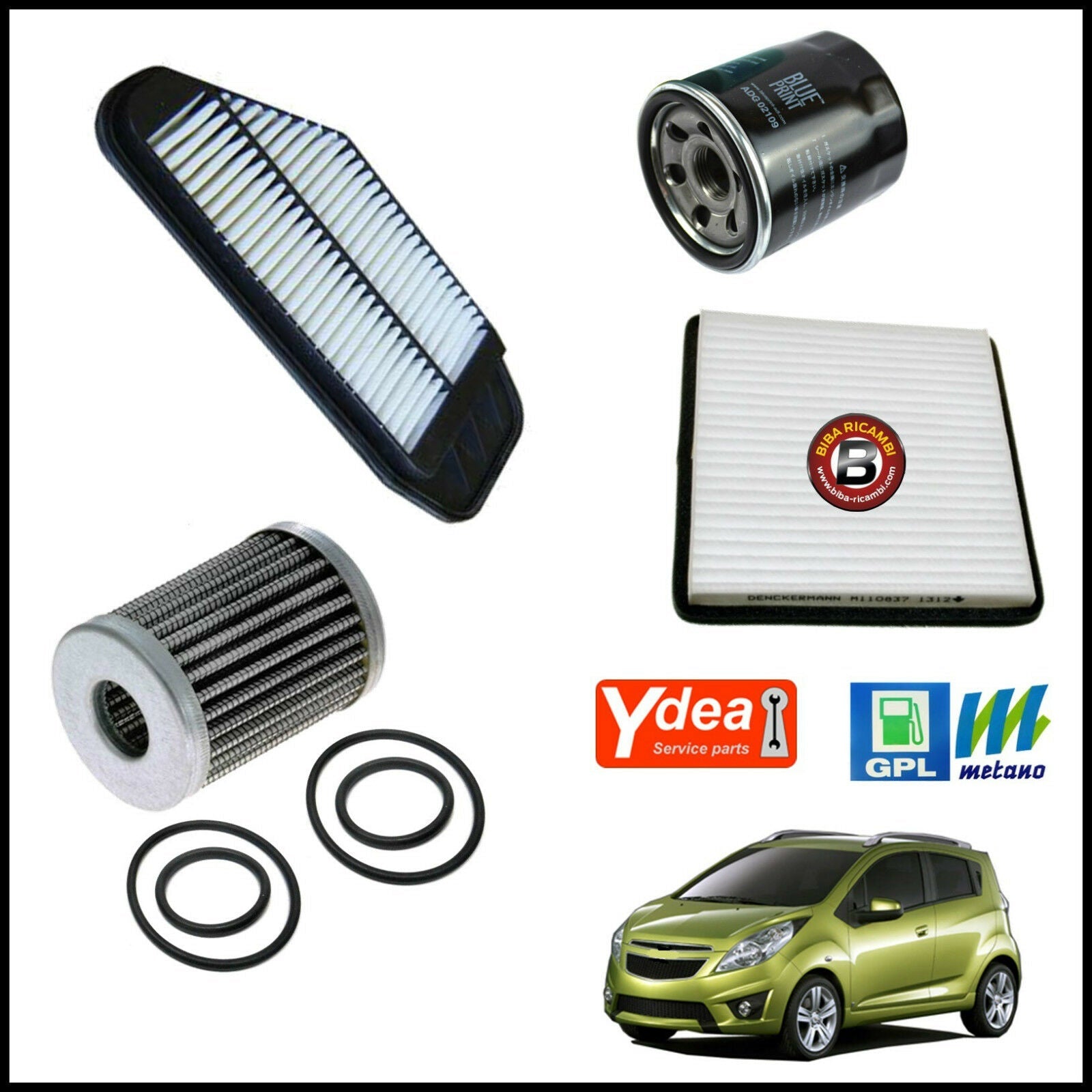 Kit Tagliando Filtri Per Chevrolet Spark 1.200 GPL 60kw/82cv dal 2010&gt; BIBA-RICAMBI