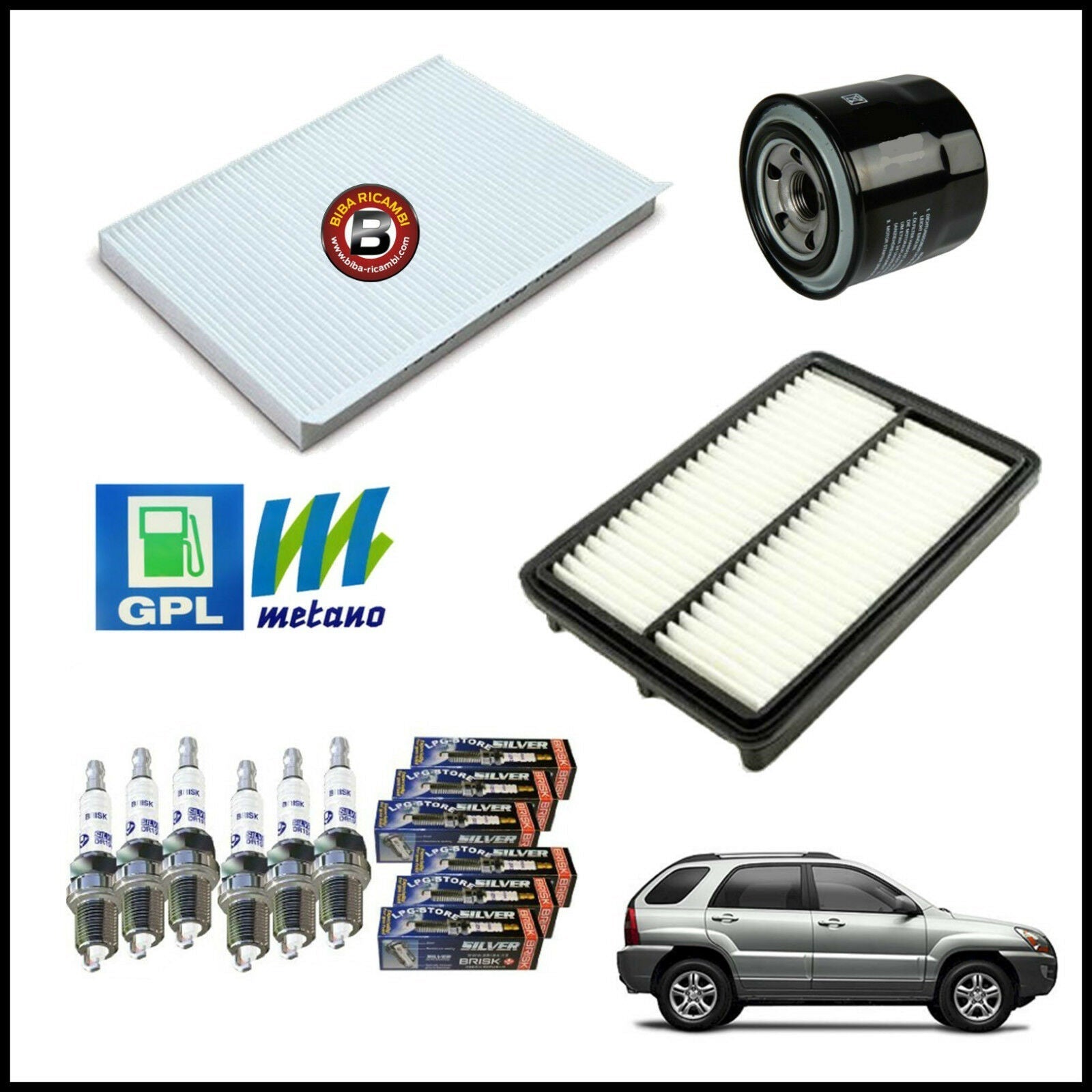 Kit Tagliando Filtri | Candele Per Kia Sportage 2.700 129kw/175cv dal 2004&gt; BIBA-RICAMBI