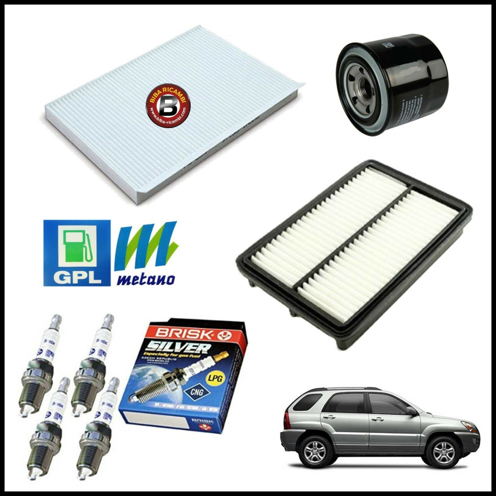 Kit Tagliando Filtri | Candele Per Kia Sportage 2.000 104kw/141cv dal 2004&gt; BIBA-RICAMBI