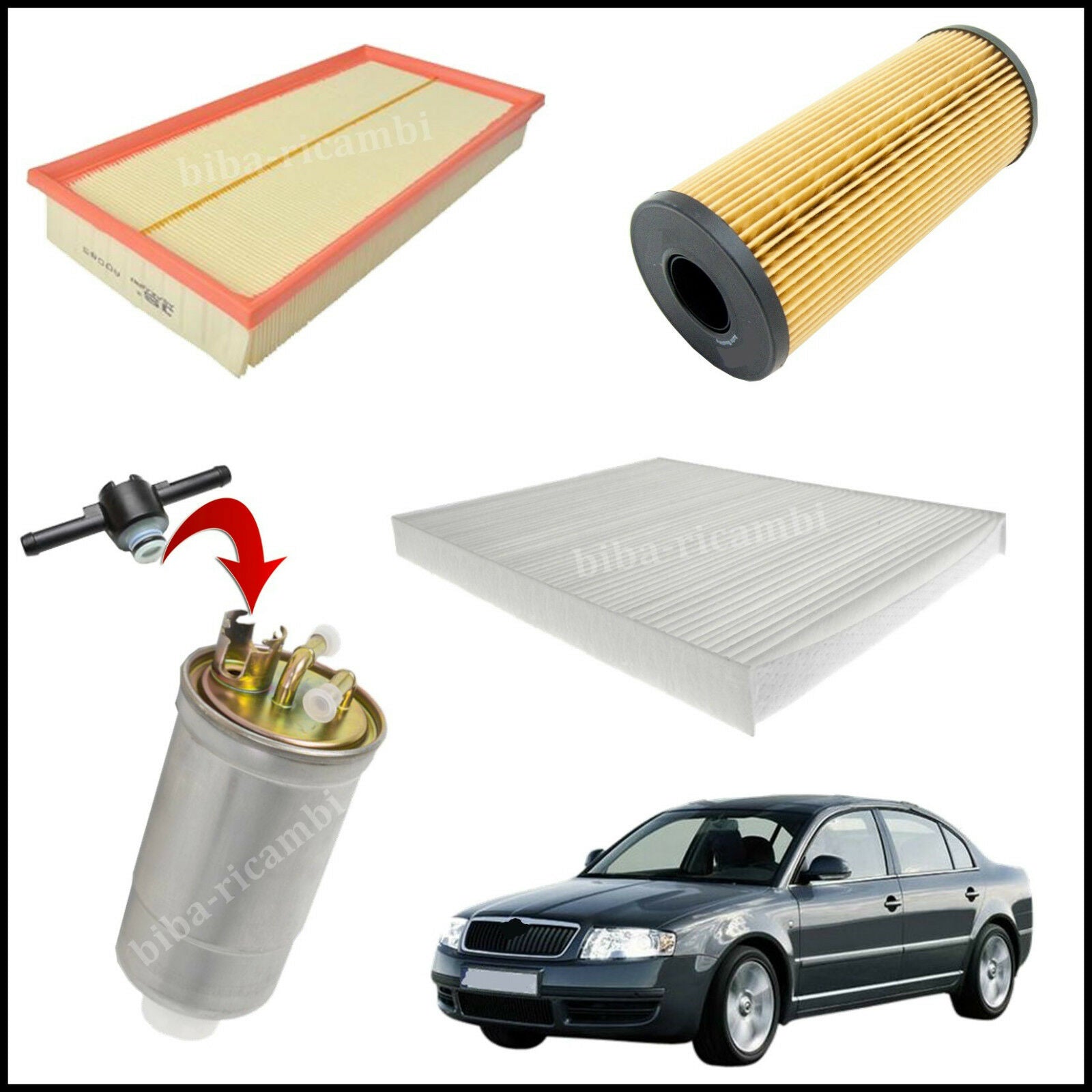 Kit Tagliando Filtri Per Skoda Superb I 1.900 TDI 96kw/130cv dal 2001&gt; BIBA-RICAMBI