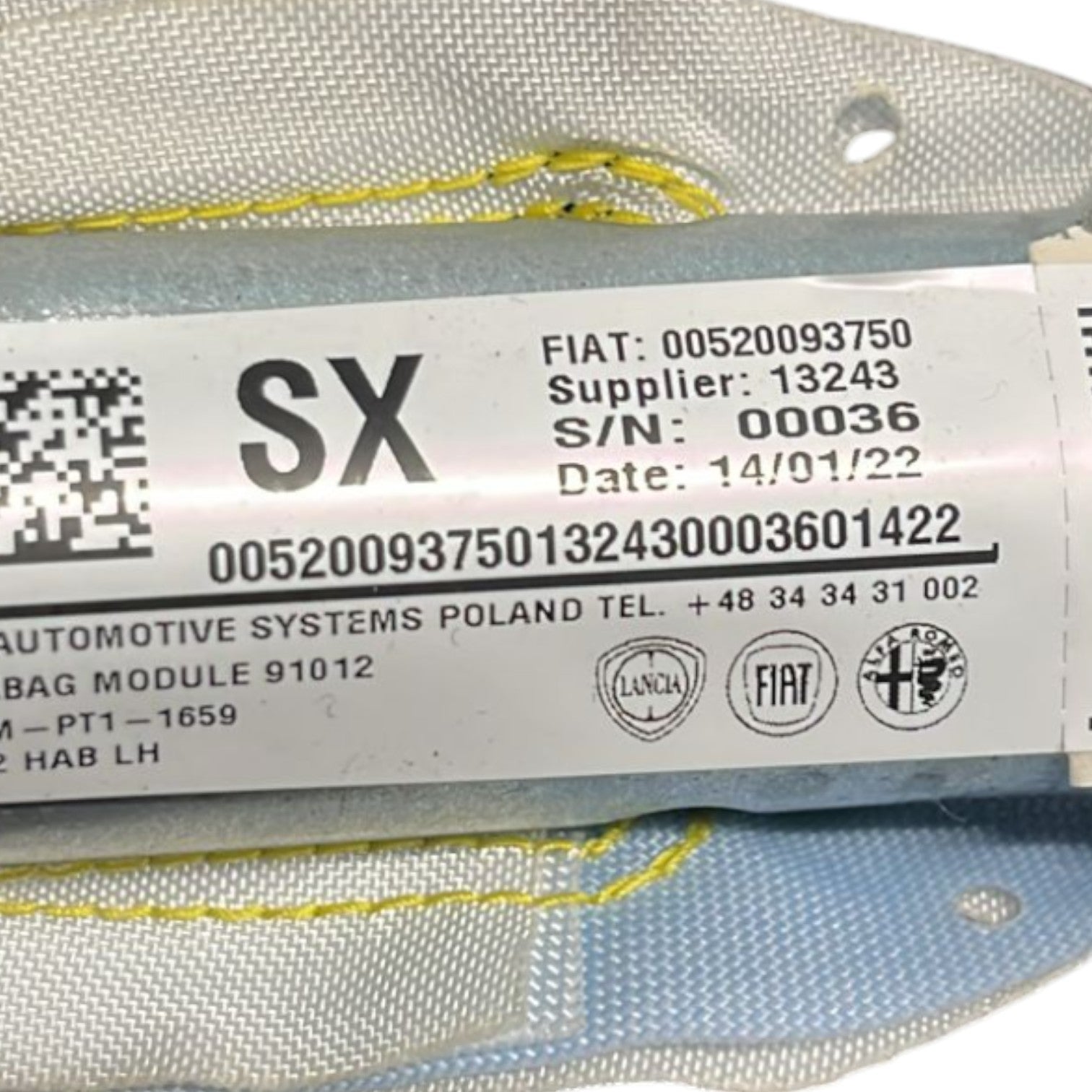 Airbag A Tendina Laterale Destra 500 Abarth cod:00520093730 (2018 >)