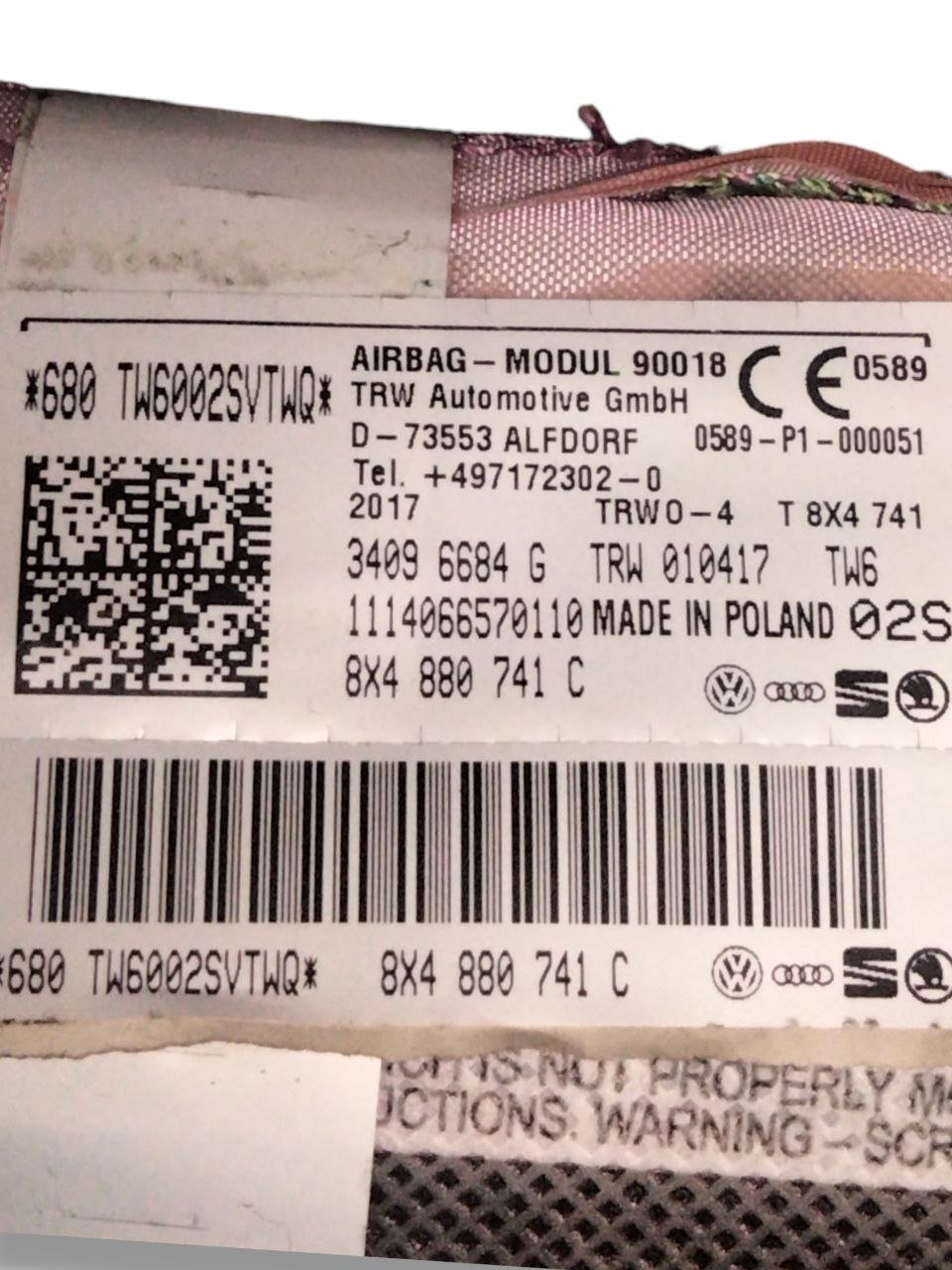 Airbag a tendina laterale sinistro sx Audi A1 8X (2010-2017) cod.8X4880741