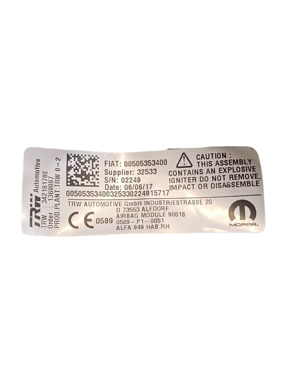 AirBag A Tendina Lato Destro Alfa Romeo Stelvio Cod:505353400 (2016->)