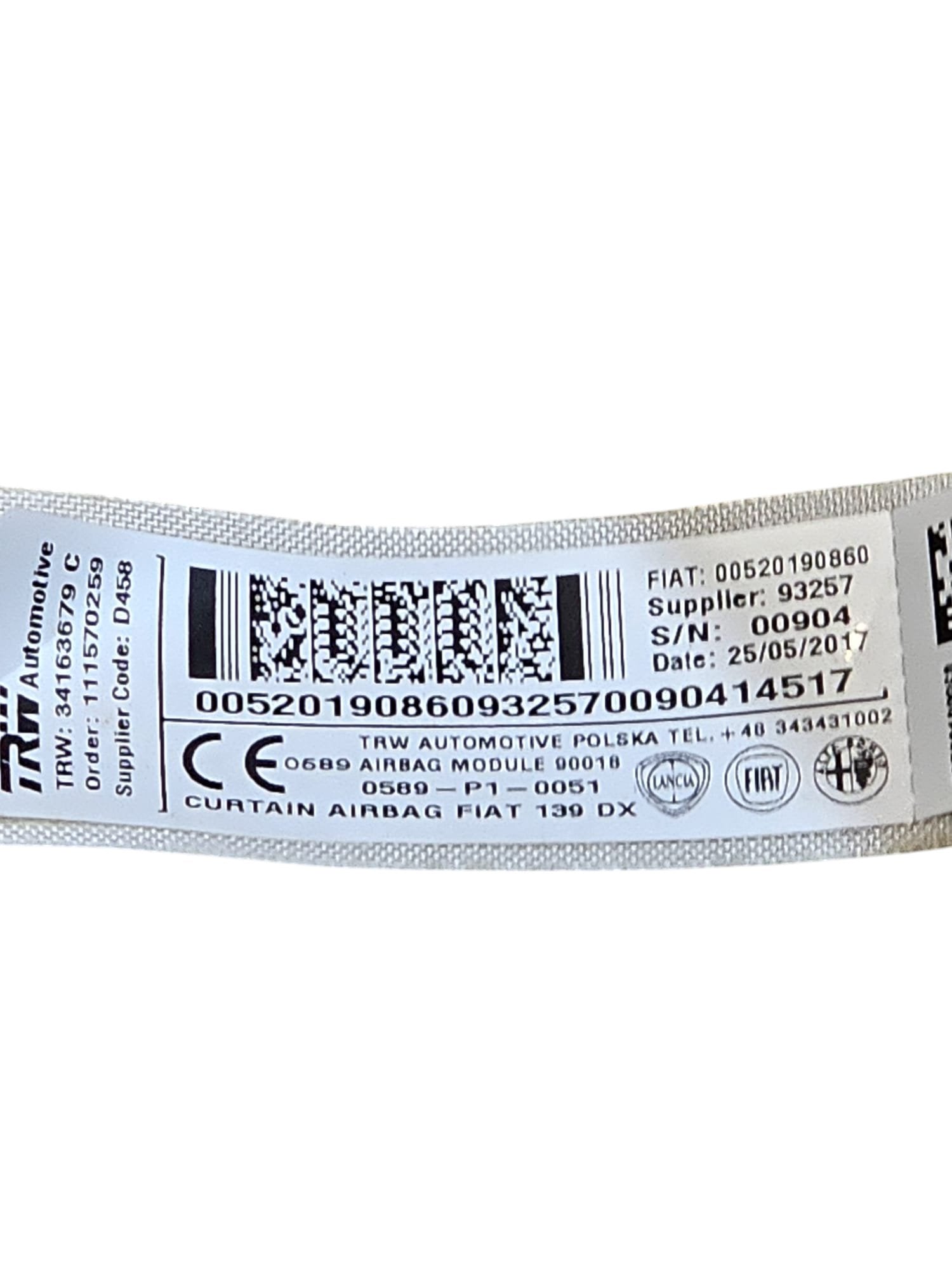 Airbag a Tendina Lato Destro Fiat Panda 319 Cod:00520190860 (2012->)