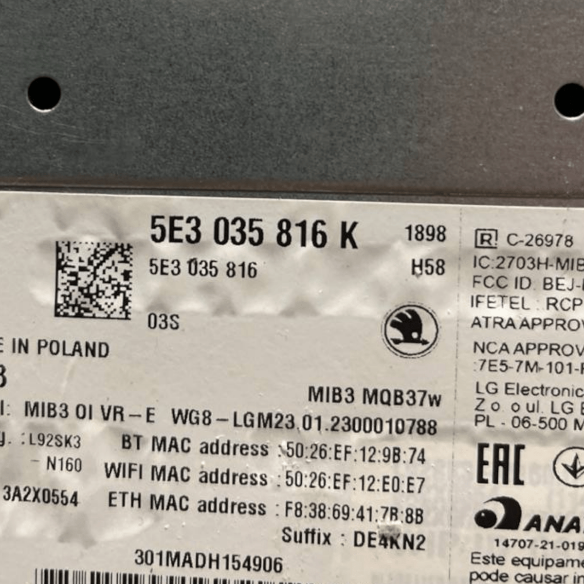 Autoradio / Navigatore Skoda Octavia IV (2019 al 2023) cod: 5E3035816K