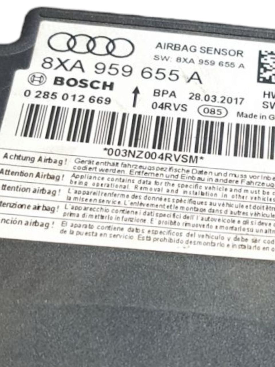 Centralina Airbag Audi A1 8X (2010-2018) COD:8XA959655A