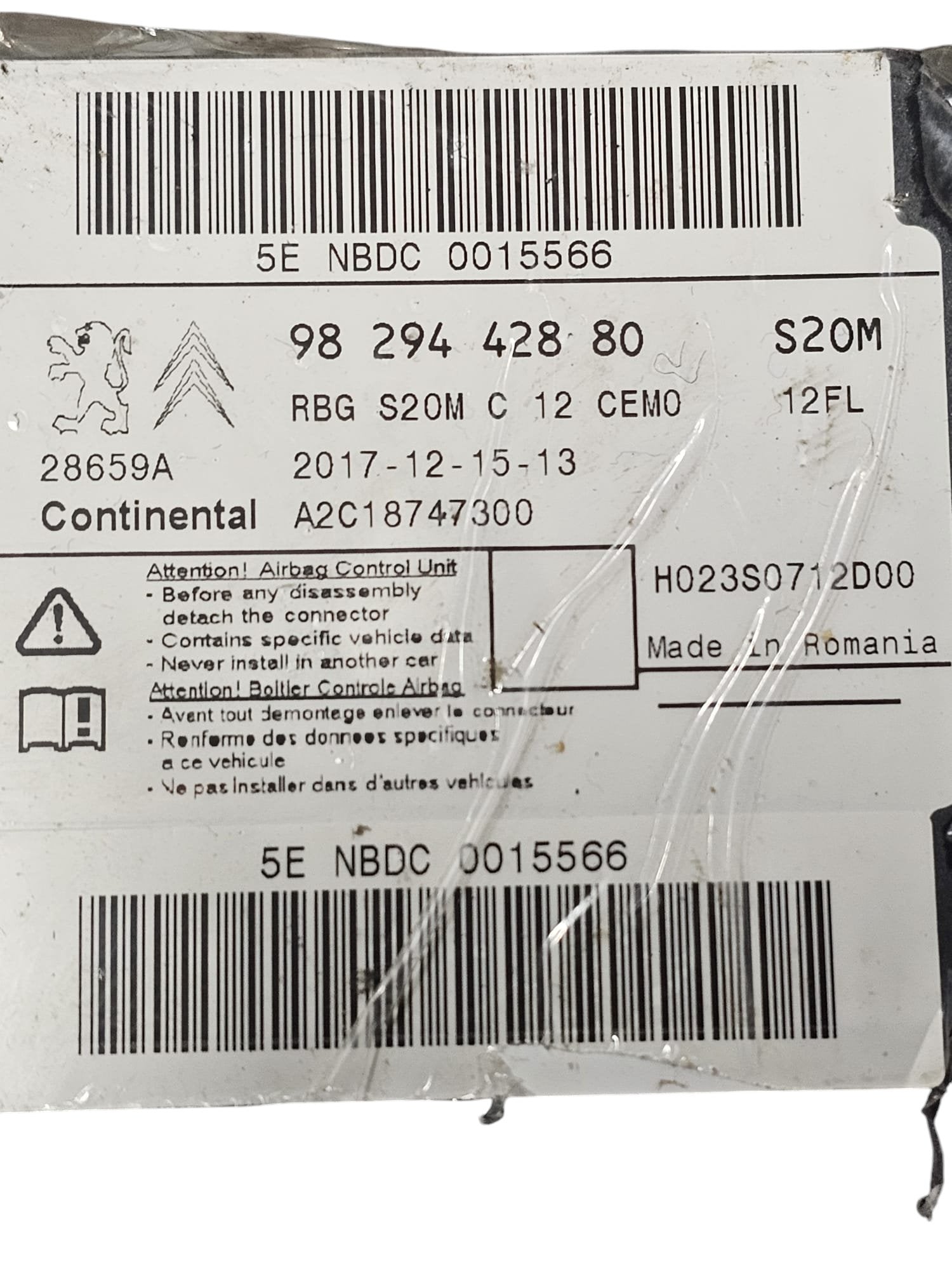 Centralina Airbag Citroen C3  Cod:9829442880 (2016-2023)