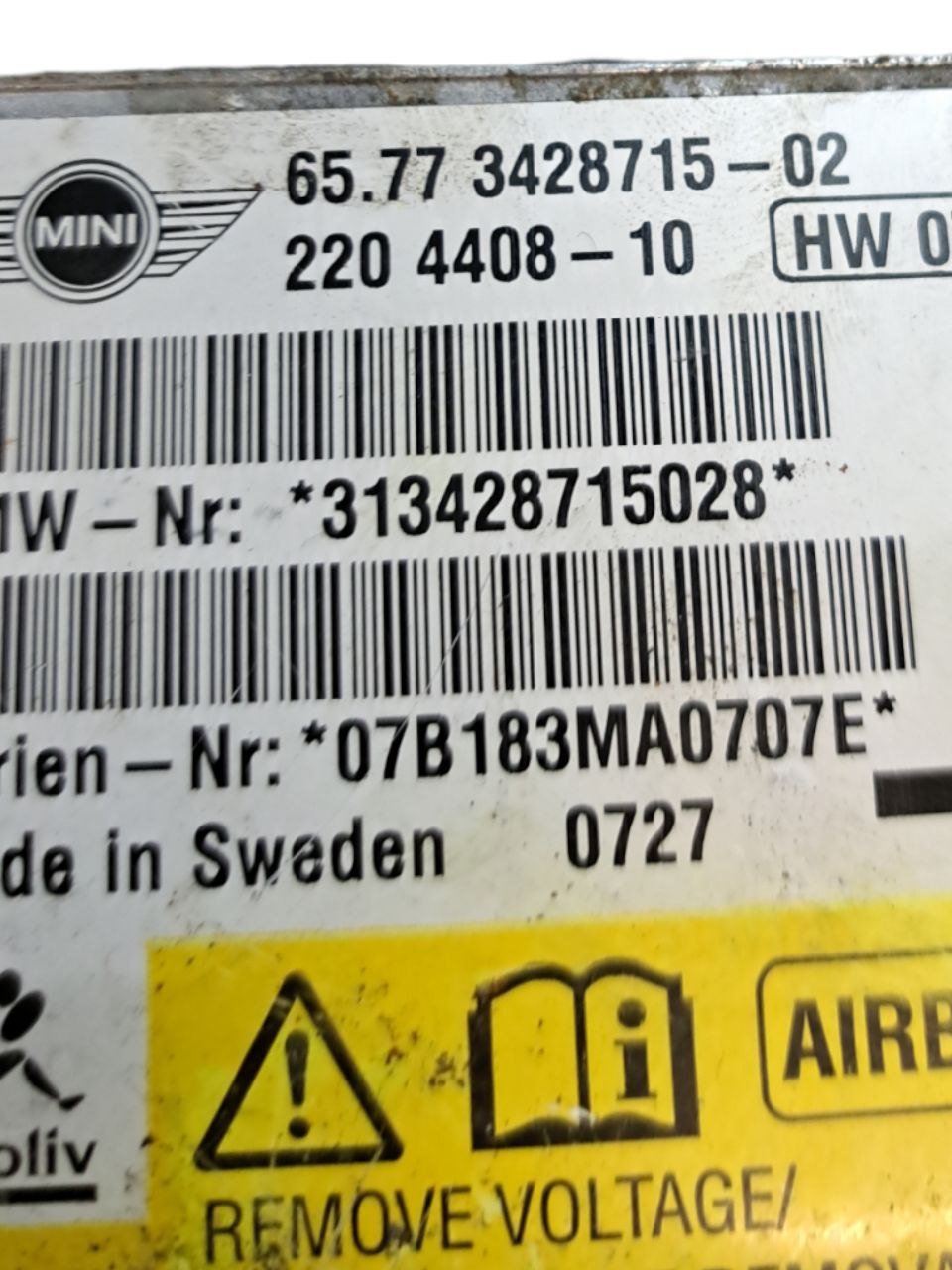 Centralina Airbag Mini One R56 (2007) COD:65773428715-02 / 2204408-10