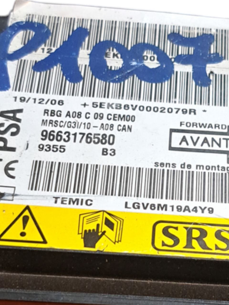 Centralina airbag Peugeot 1007 (2005-2010) COD:9663176580