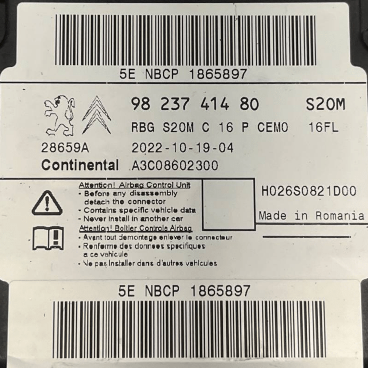 Centralina Airbag Peugeot 3008 II (2016 al 2023) cod: 9823741480