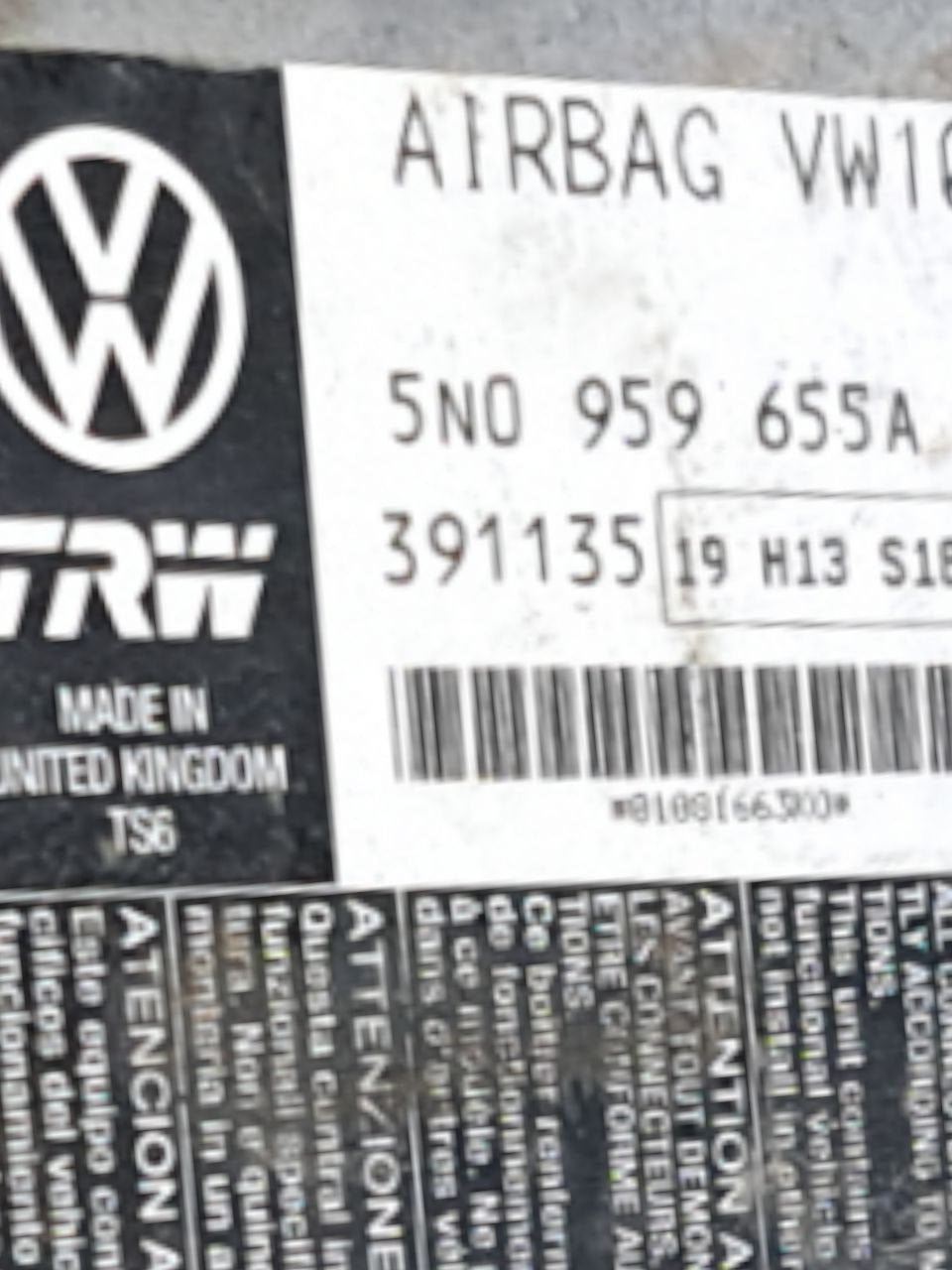 Centralina Airbag Volkswagen Passat B6 (2005- 2010) COD:5N0959655A