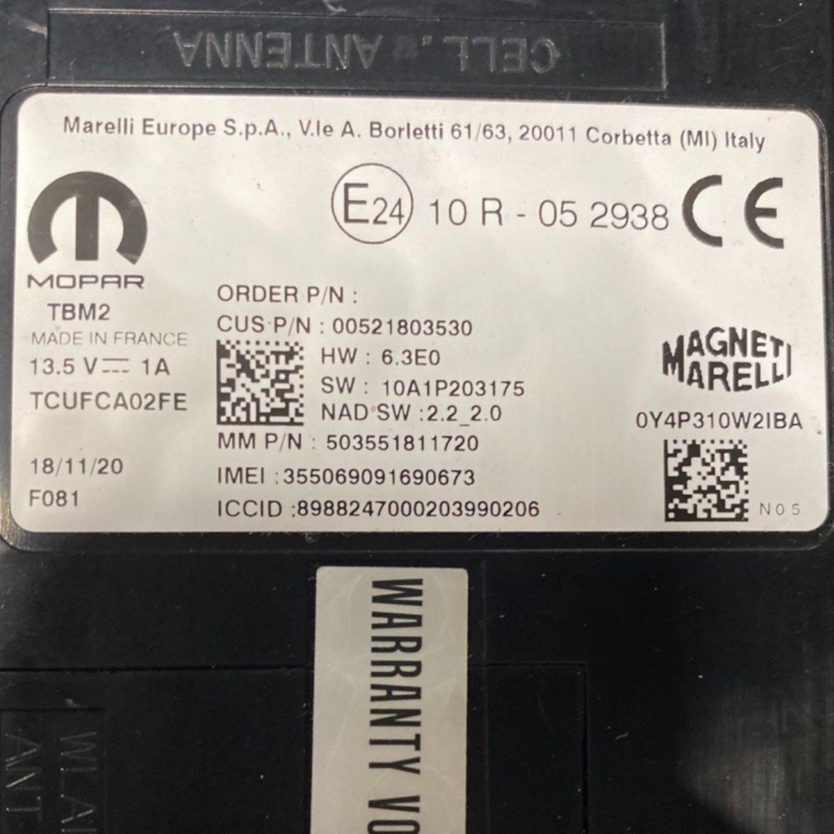 Centralina antenna fiat 500e 332 (2020-) Cod: 10r052938