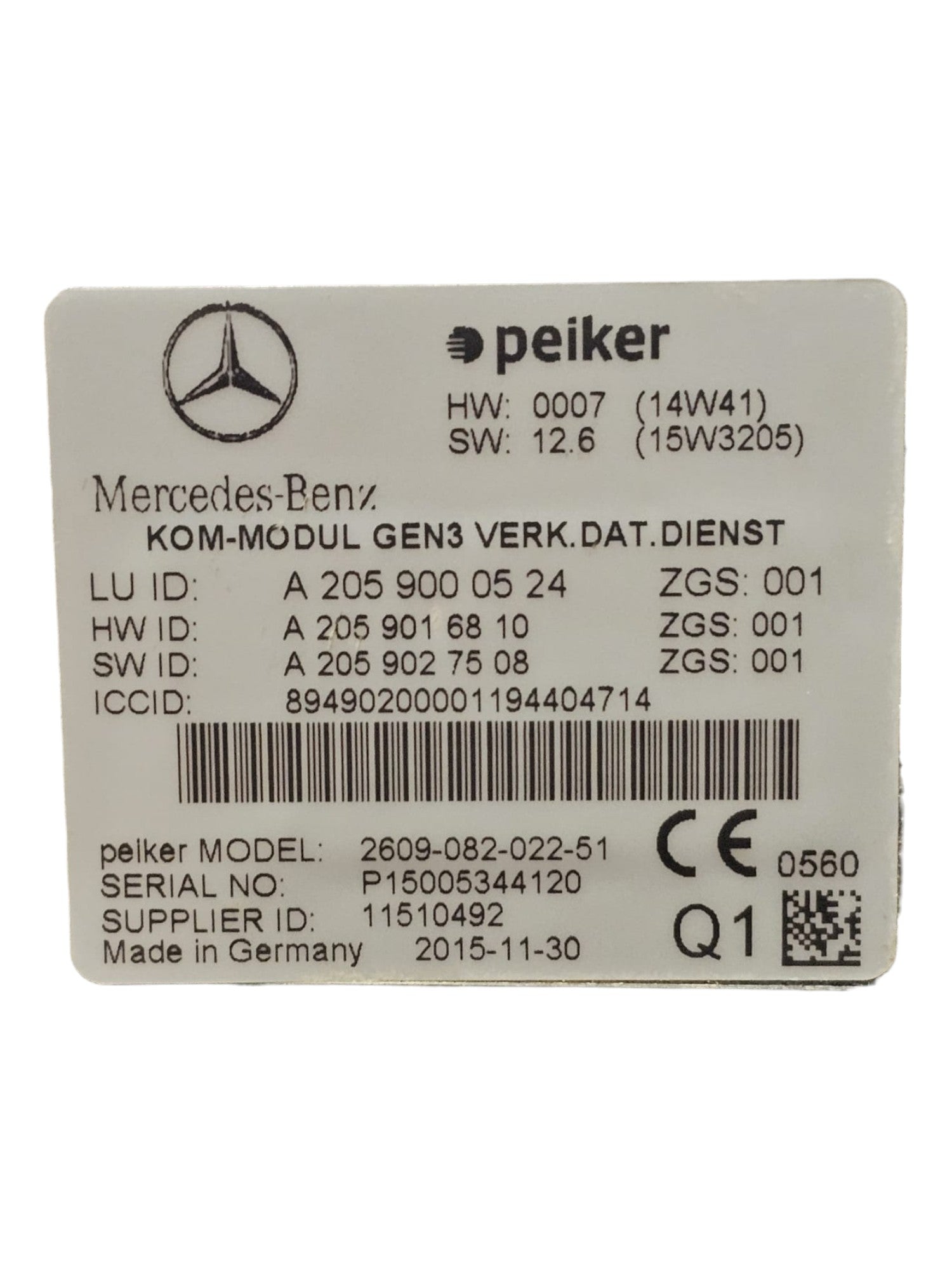 Centralina Autoradio Mercedes Classe C W205 Cod:A2059000524 (2014-2021)