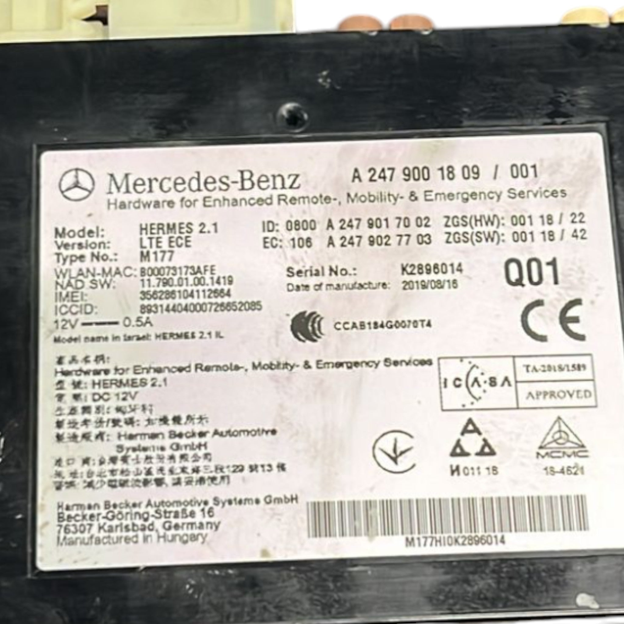 Centralina Bluetooth Mercedes Benz Classe B (W247) cod:A2479001809 (2019 >)