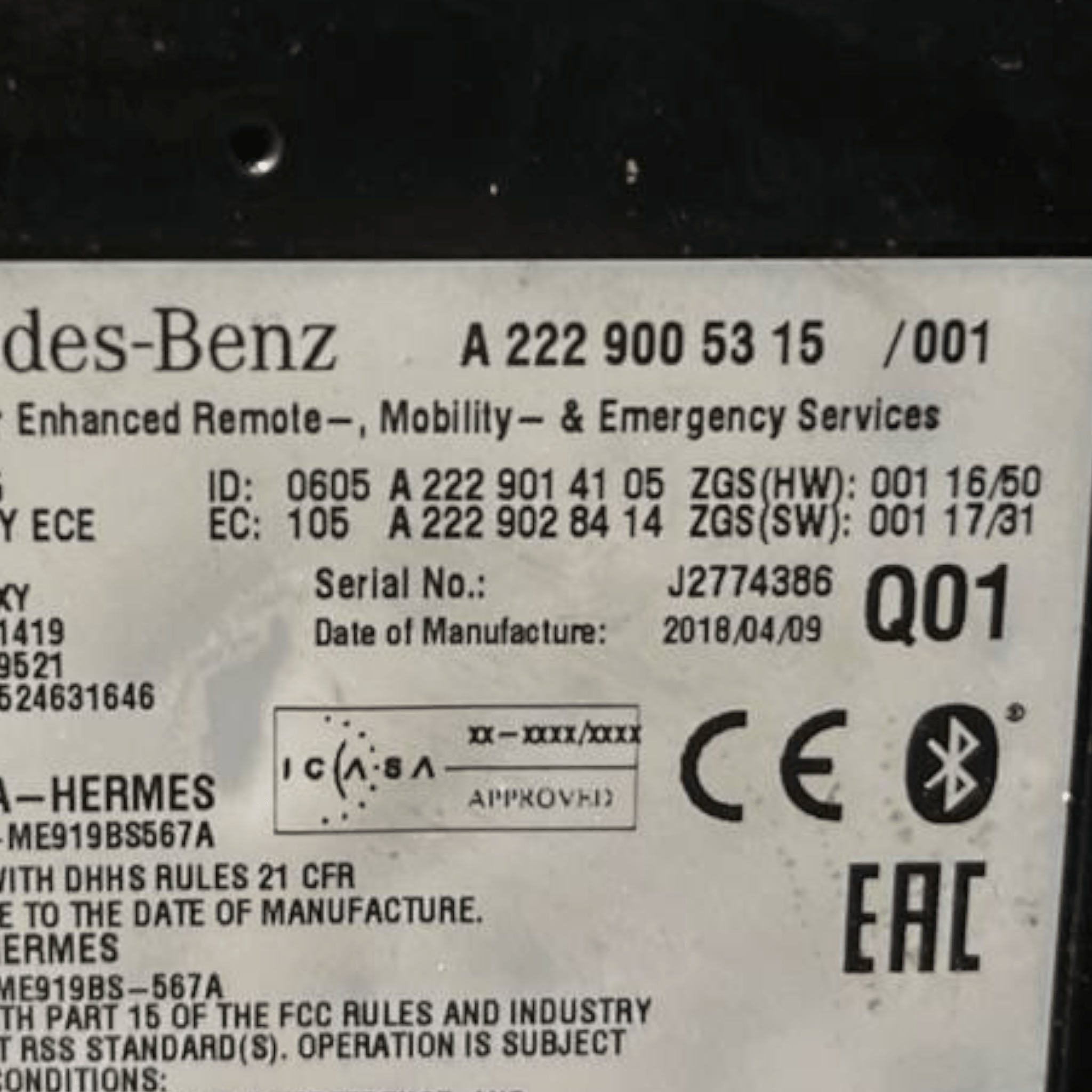 Centralina Bluetooth Mercedes - Benz Glc X253 (2015 al 2022) cod: A2229005315