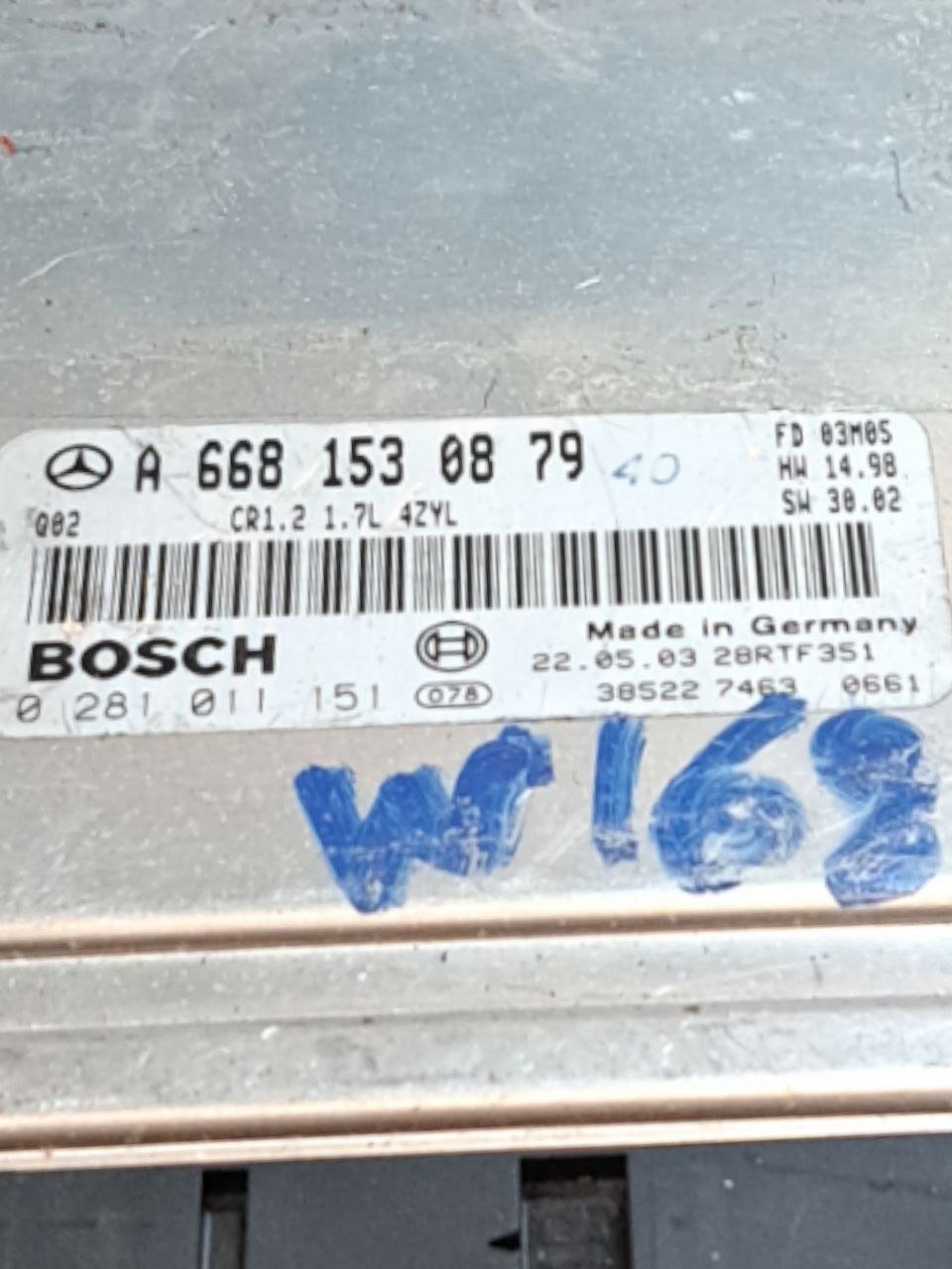 Centralina Ecu Motore Mercedes Classe A W168 1.7 Diesel (2008) COD:A6681530879
