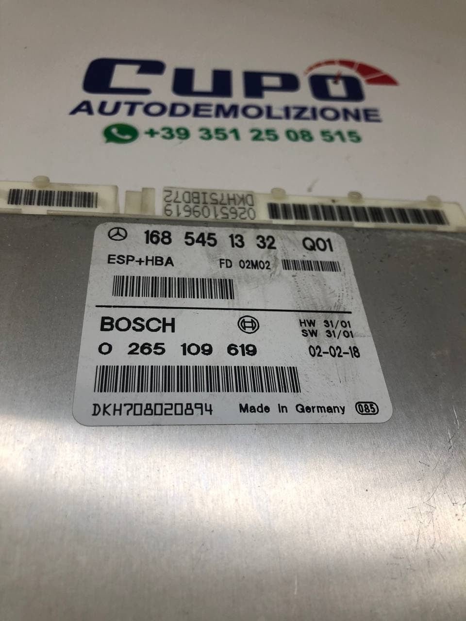 Centralina Mercedes ESP + HBA controllo di stabilità classe A W168 0 265 109 619