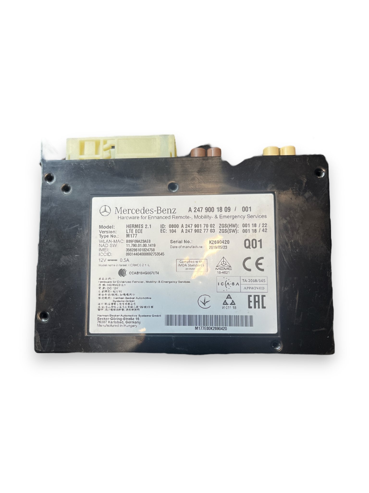 Centralina Modulo Bluetooth Mercedes - Benz Classe A ( W177 - 2021 ) cod : A2479001809