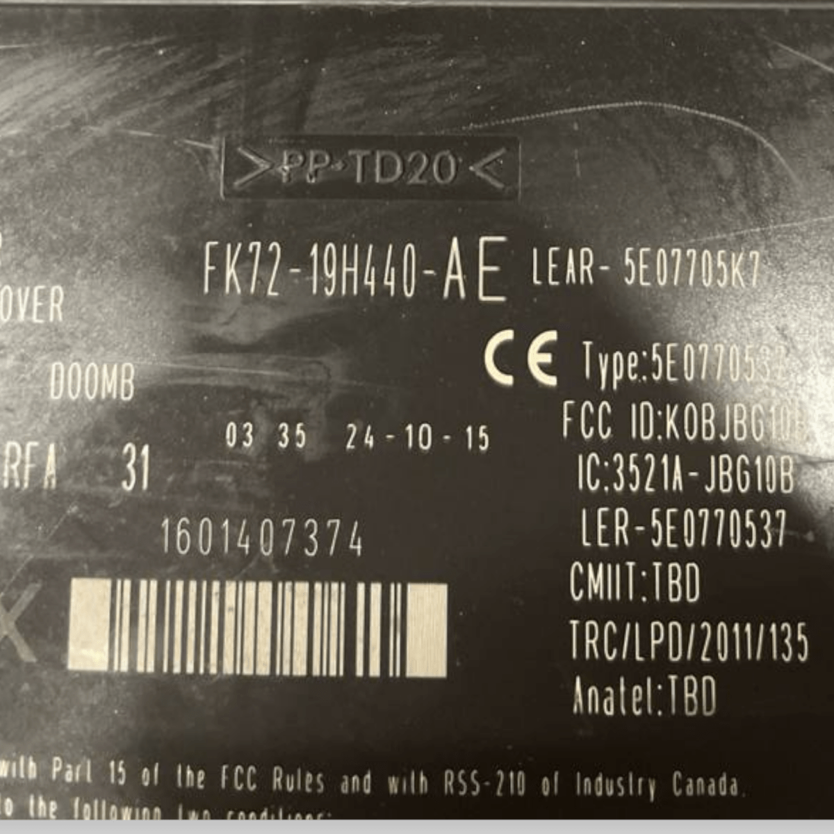 Centralina / Modulo Keyless Land Rover Evoque L538 (2011 al 2018) cod: FK72-19H440-AE