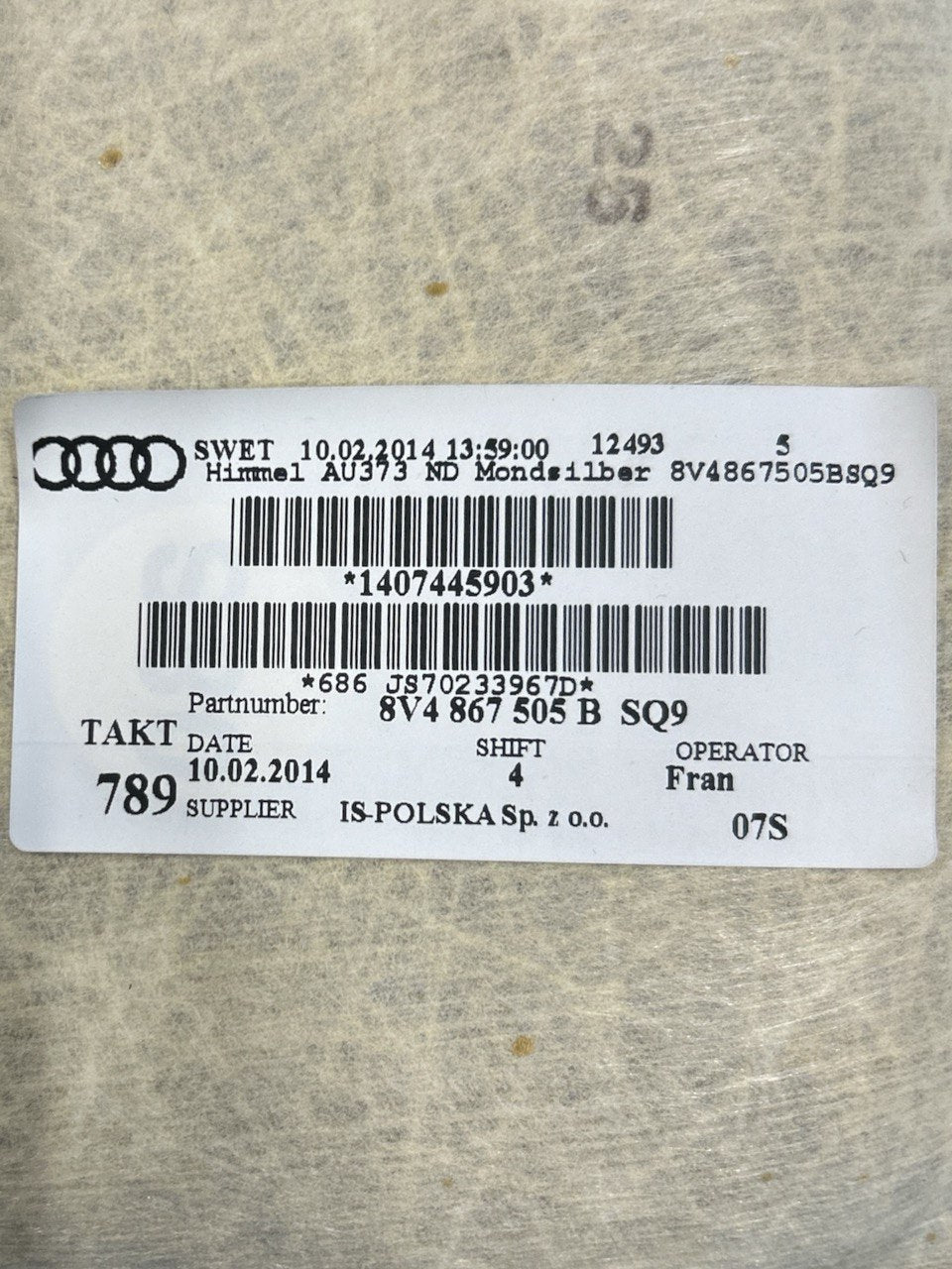 Cielo / Sotto Tetto Audi A3 (8V) (2012 > 2020) cod.8V4867505B