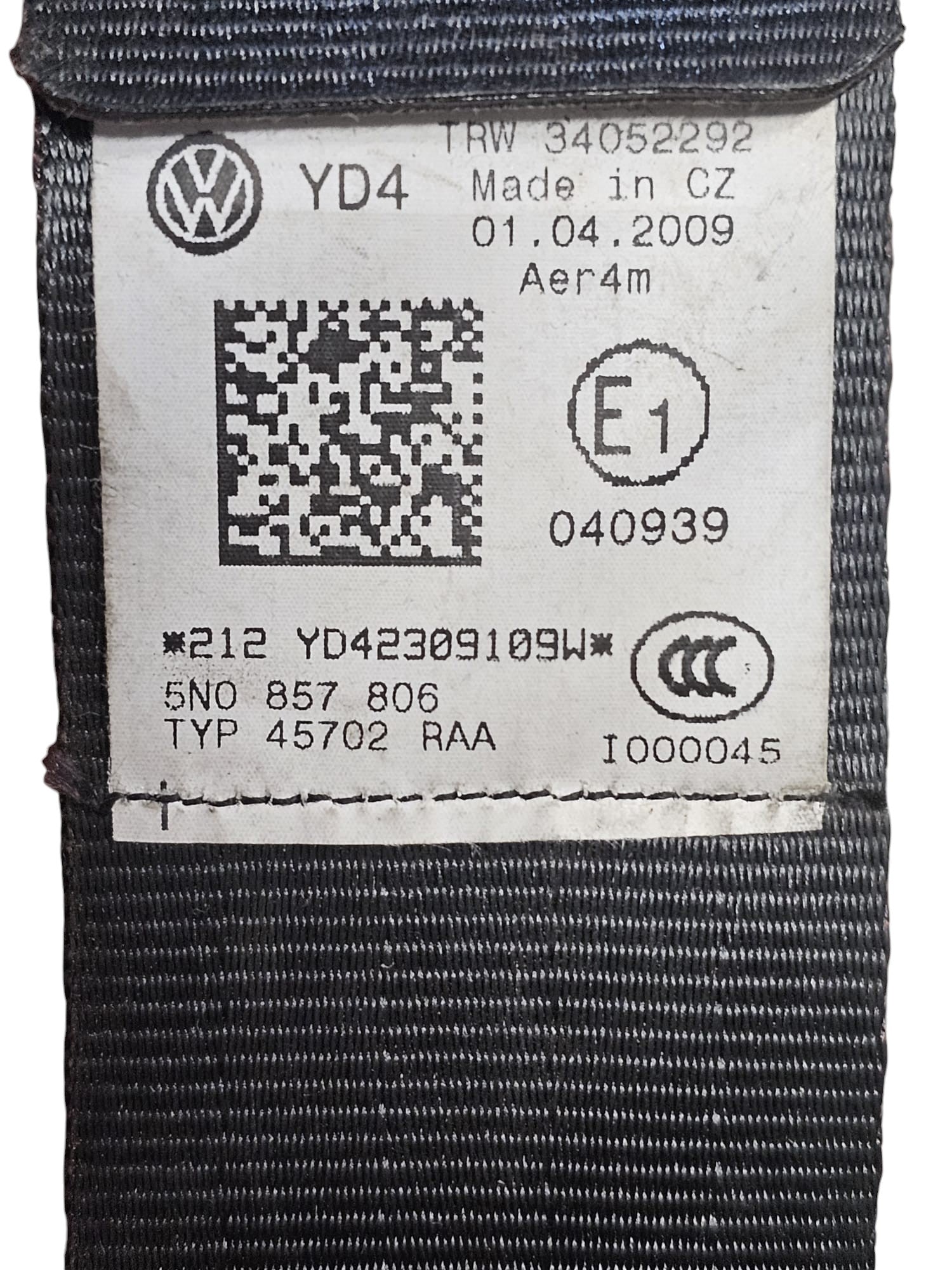 Cintura Di Sicurezza Posteriore Destra Volkswagen Tiguan 5N Cod:5N0857806 (2007-2016)
