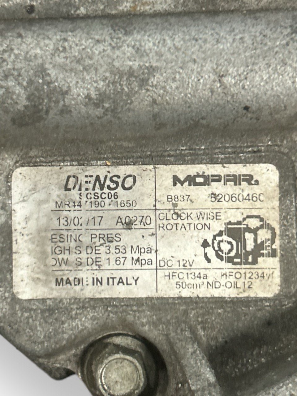 Compressore Aria Condizionata Fiat Panda (312) 1.3 Diesel  cod . 52060460 (2012 > )
