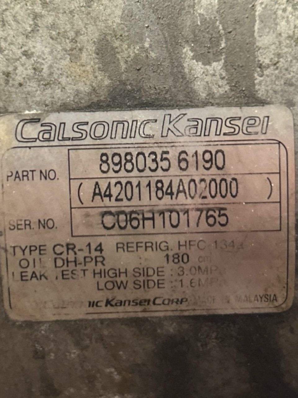 Compressore Aria Condizionata Isuzu D - Max SL 3.0 Diesel (2002 > 2011) cod.8980356190